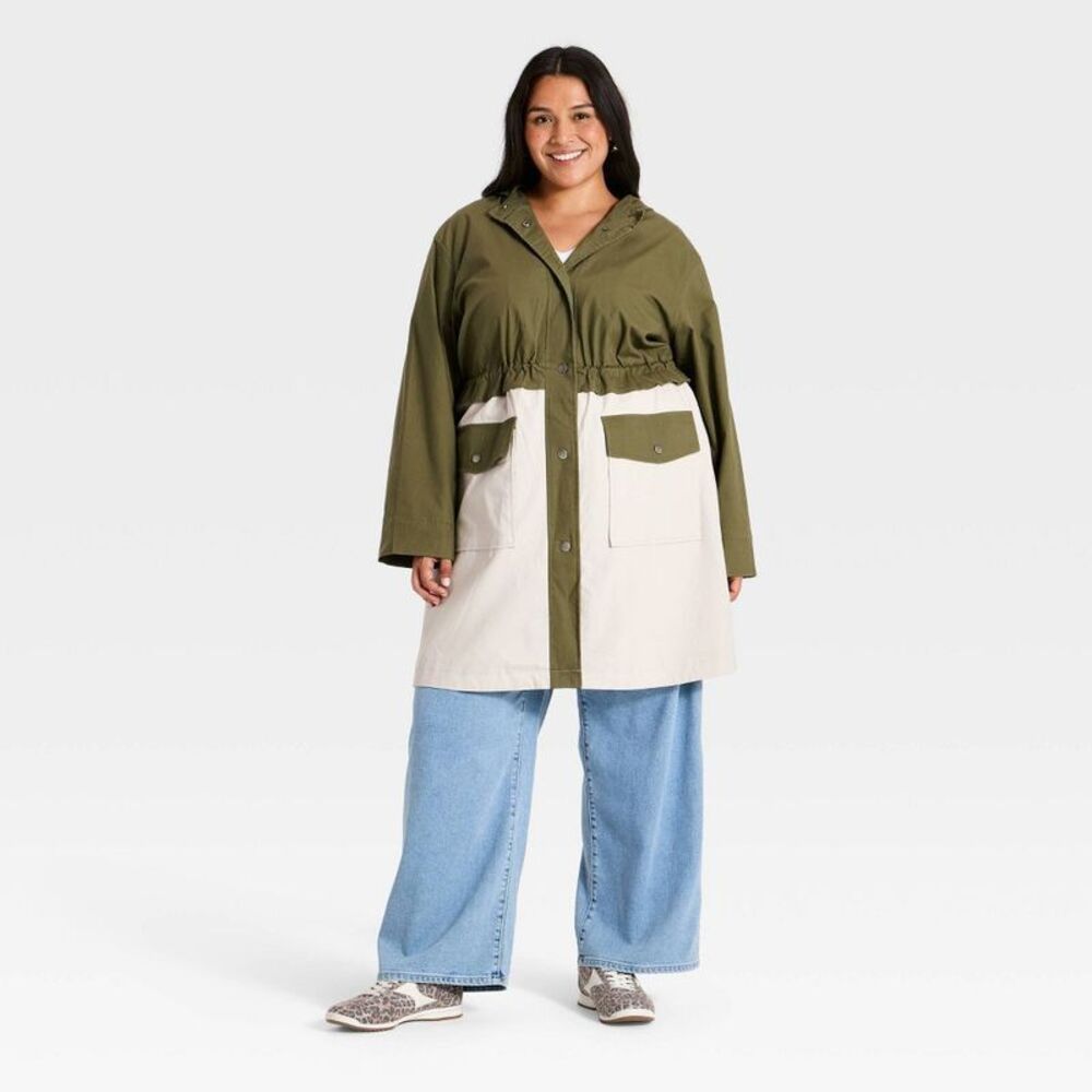 Women's Plus Color Block Rain Jacket - Ava & Viv Green 3X